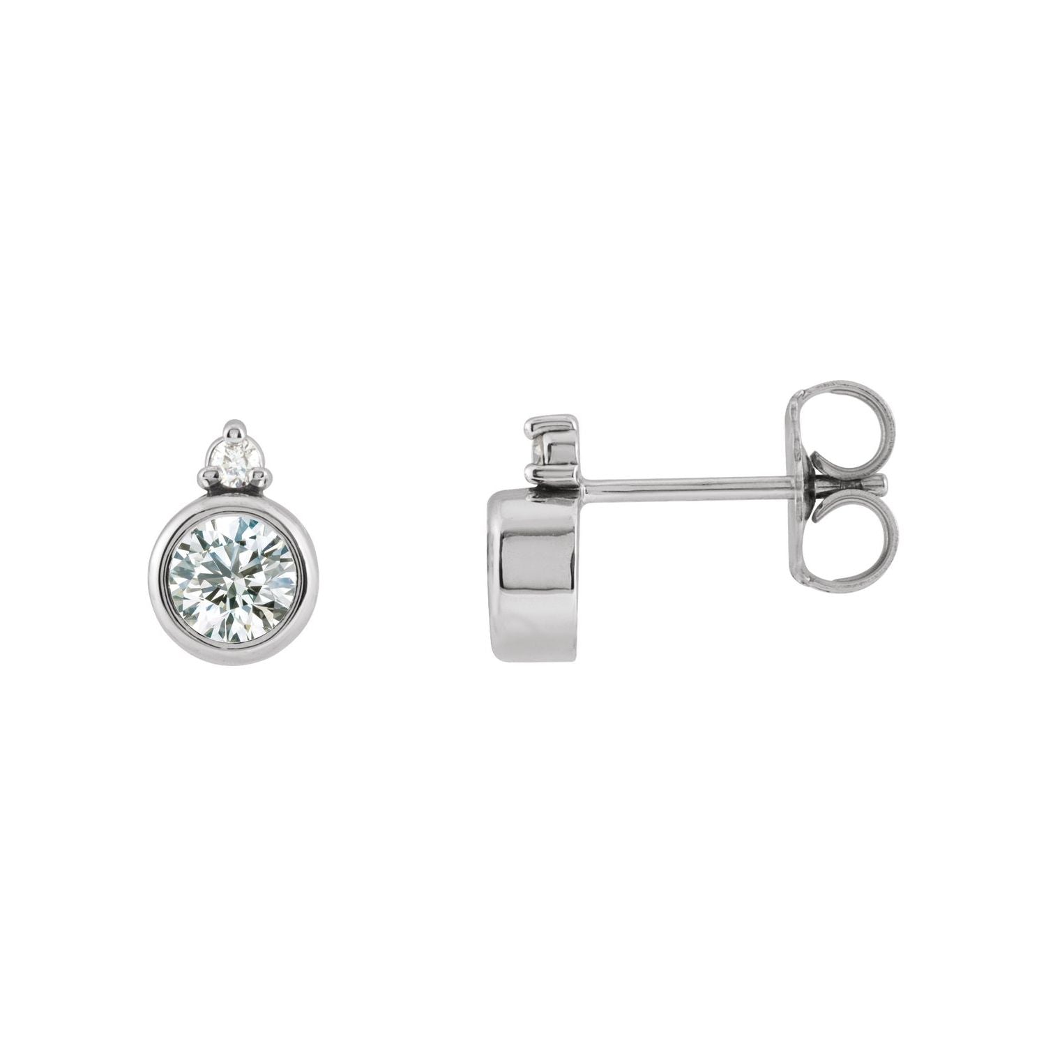 14K White Gold bezel-set 4 mm round diamond-accented white sapphire stud earrings