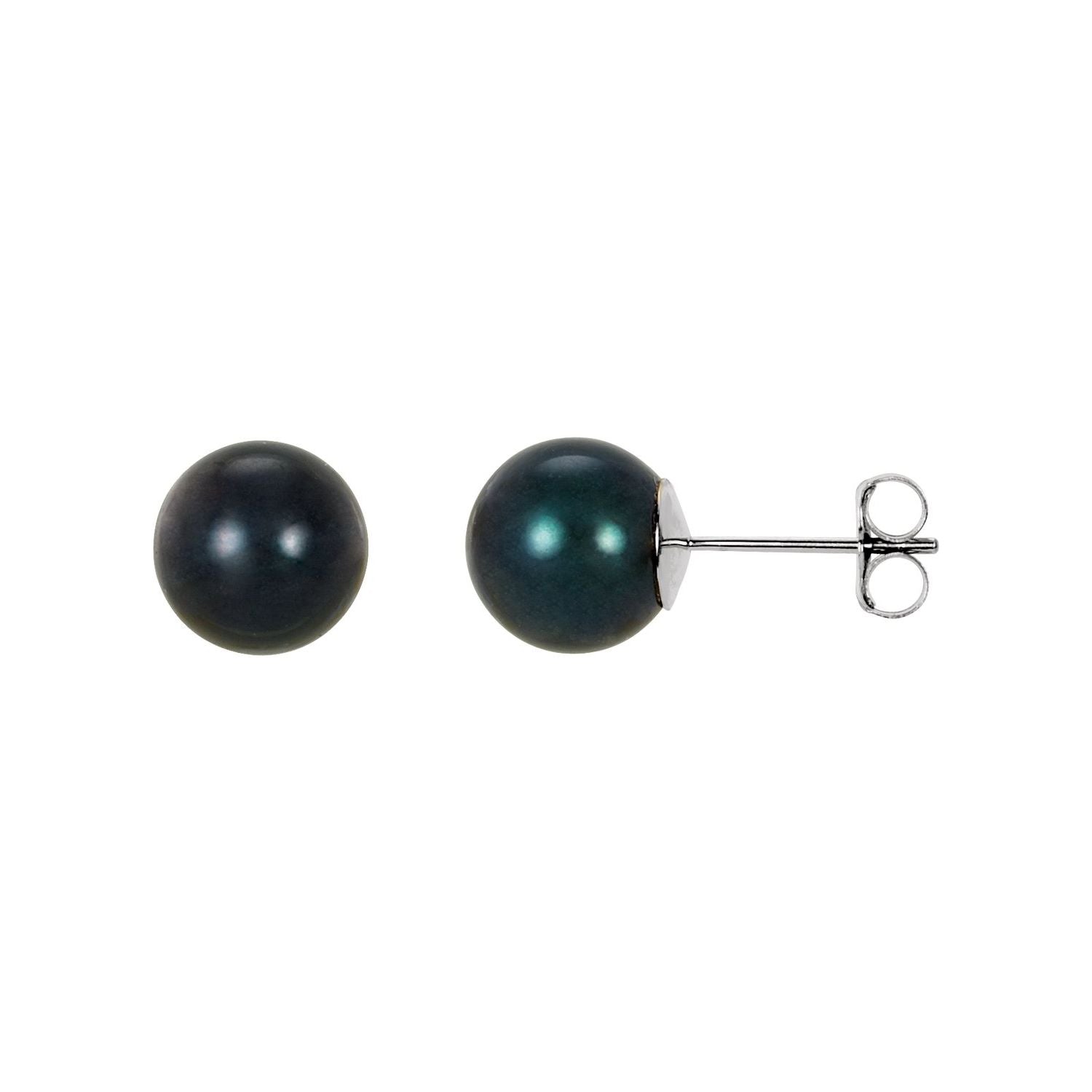 black akoya cultured pearl stud earrings in 14k white gold