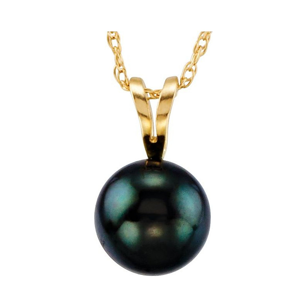 Black Akoya Pearl Pendant Necklace in 14K Yellow Gold, front