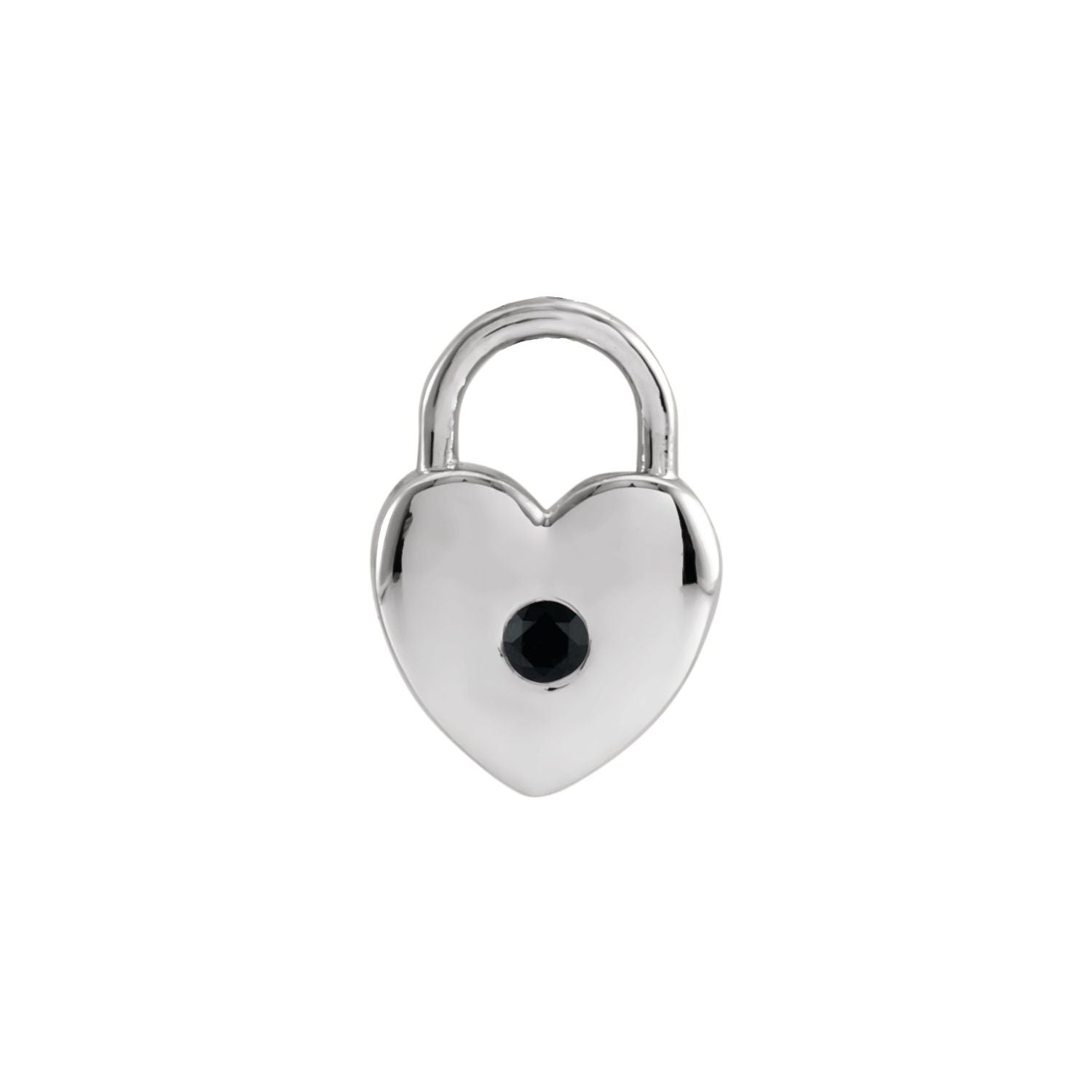 14K White Gold Natural Black Spinel Black Spinel Heart Lock Necklace