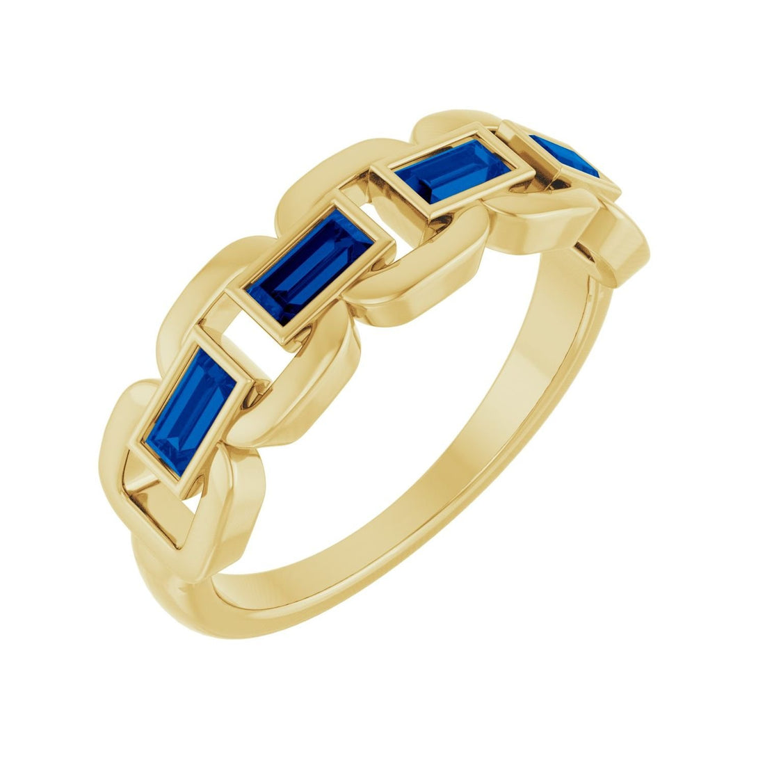 blue sapphire chain-link ring in 14k Yellow Gold