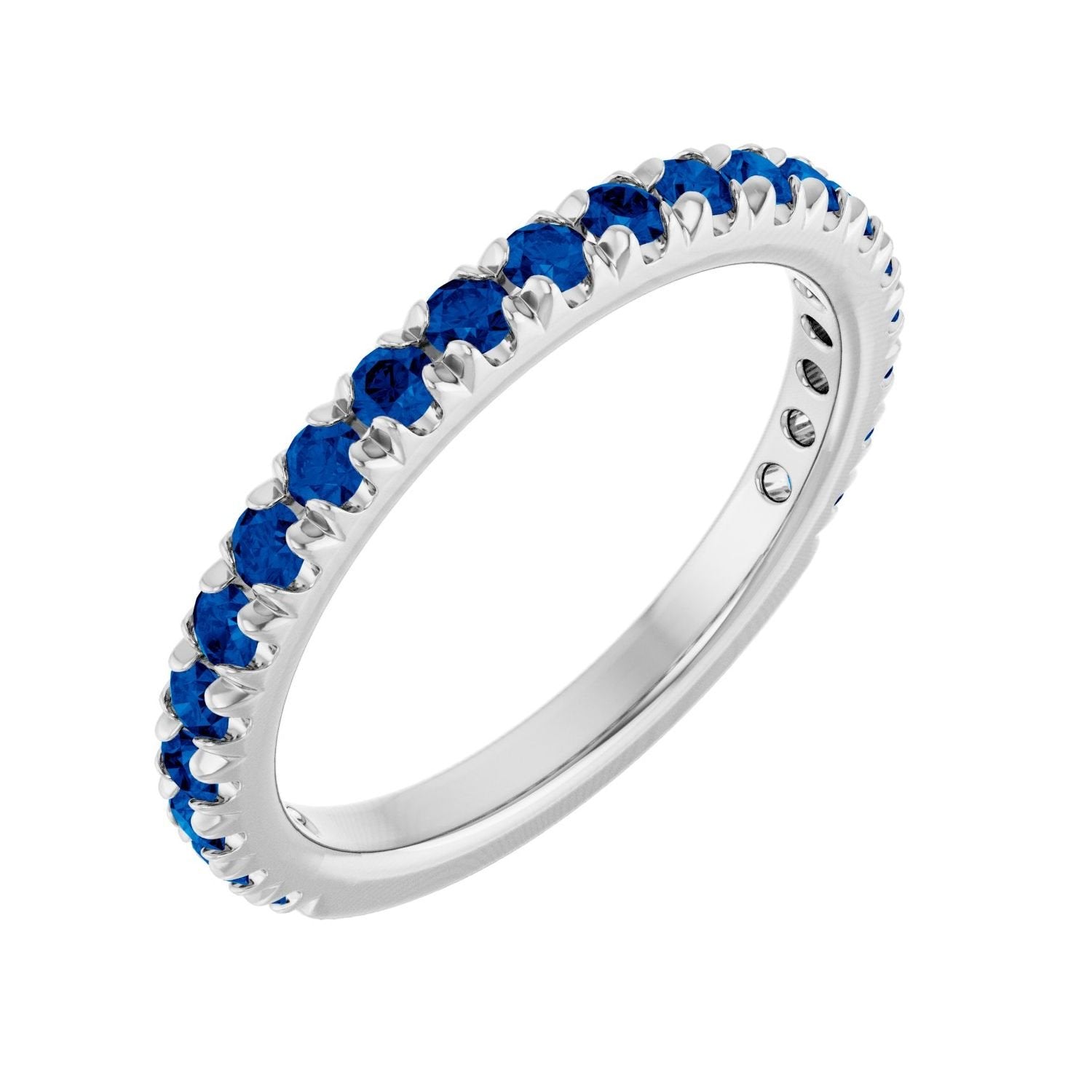 blue sapphire french-set band in 14k White Gold