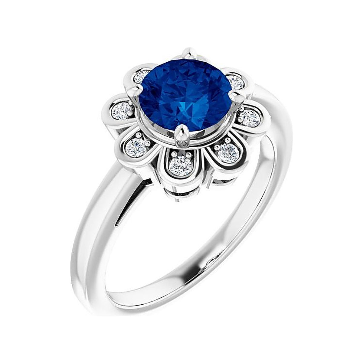 Blue Sapphire cocktail ring in 14K White Gold