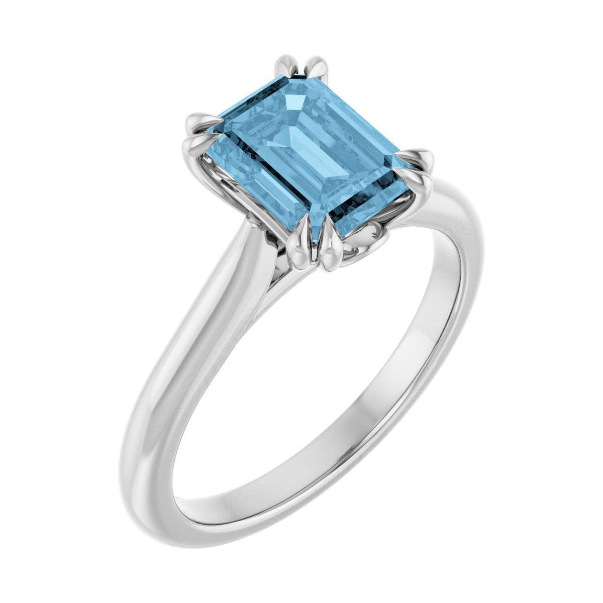 Emerald 1 ct blue topaz 14K White Gold double claw-prong solitaire engagement ring