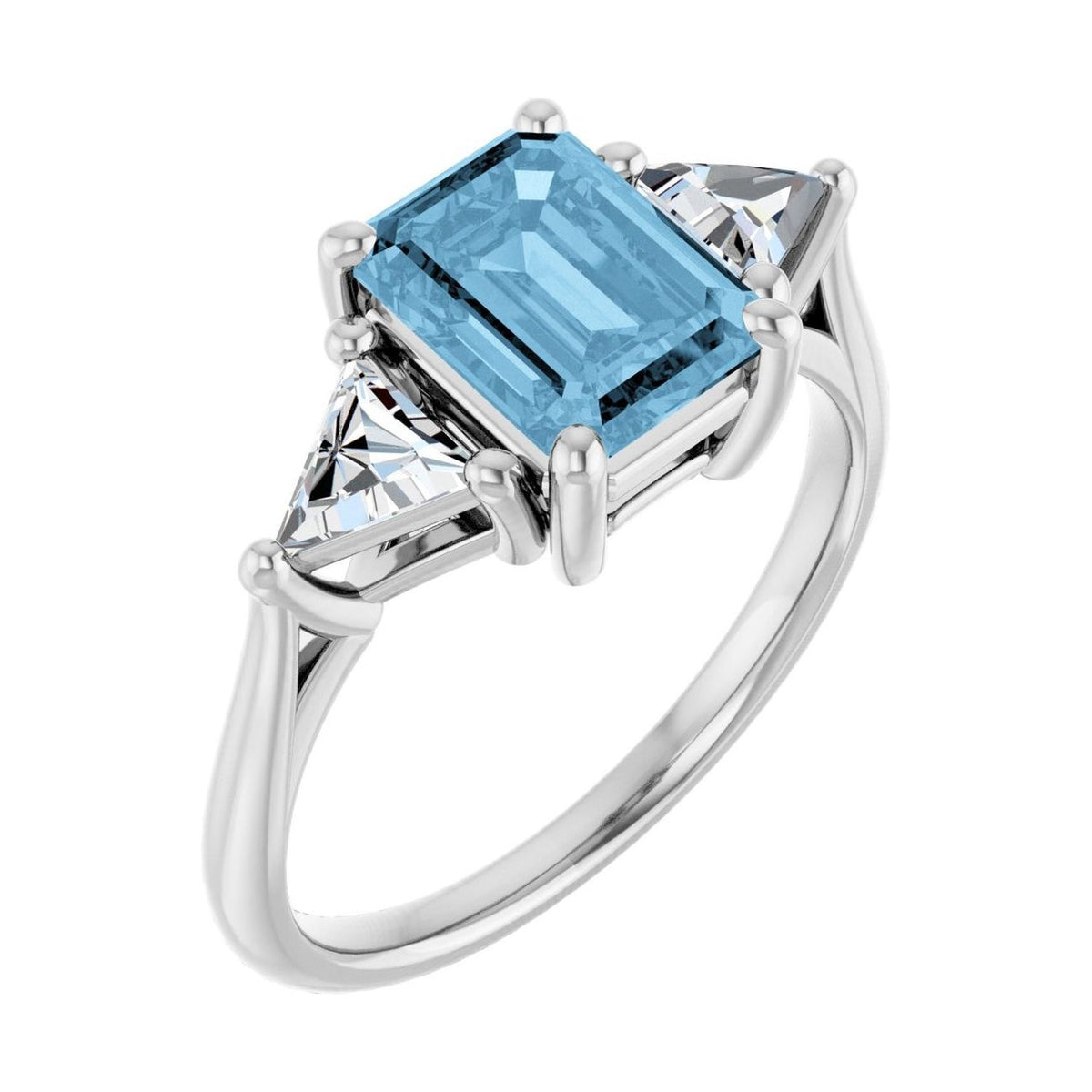 Emerald 1 ct blue topaz 14K White Gold trillion three-stone engagement ring