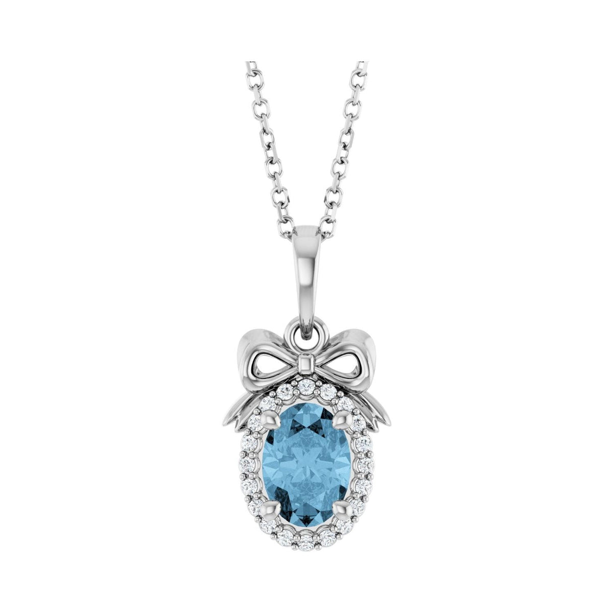 Blue Topaz Pendant with a Diamond Bow in 14K White Gold