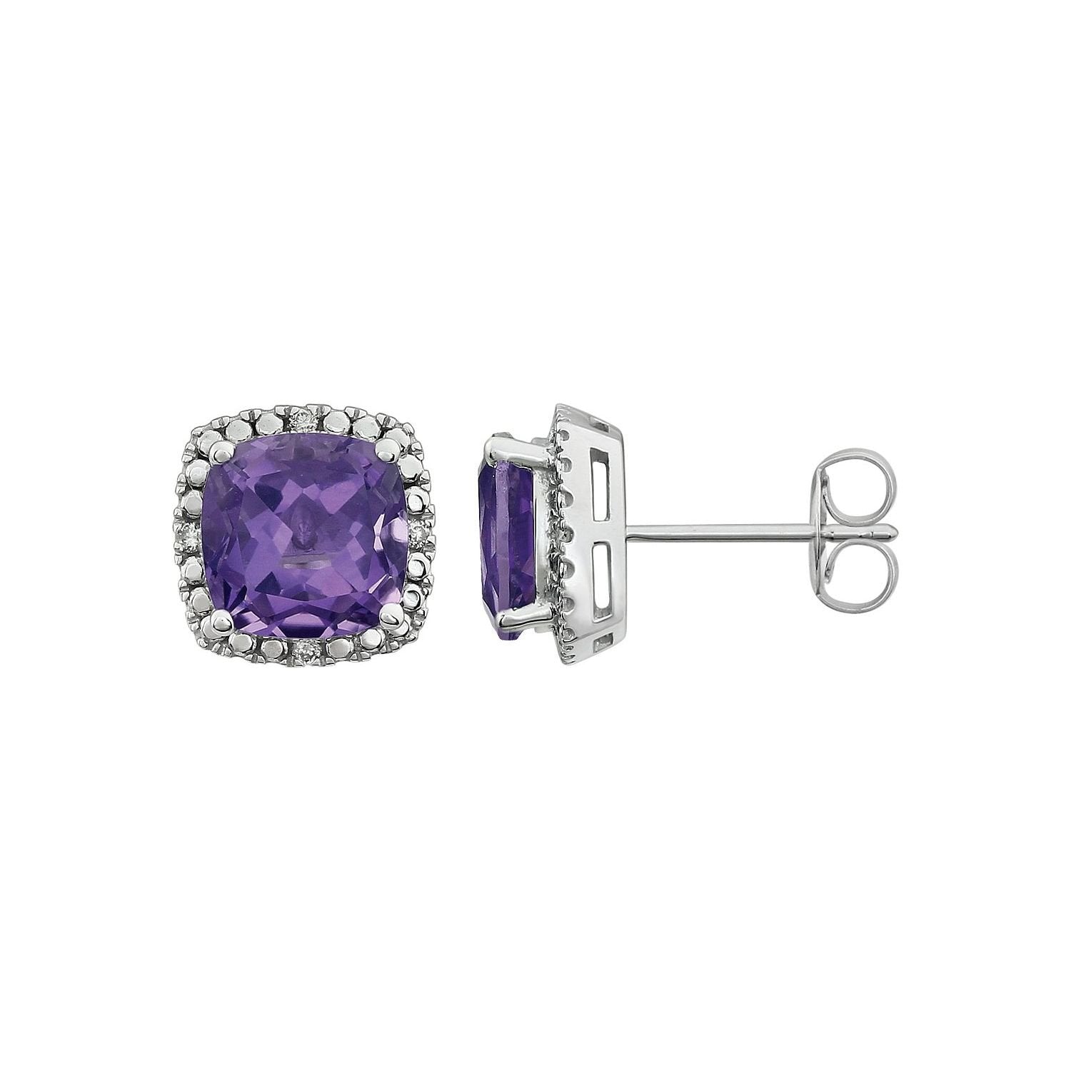 bold cushion amethyst earrings in 14k White Gold