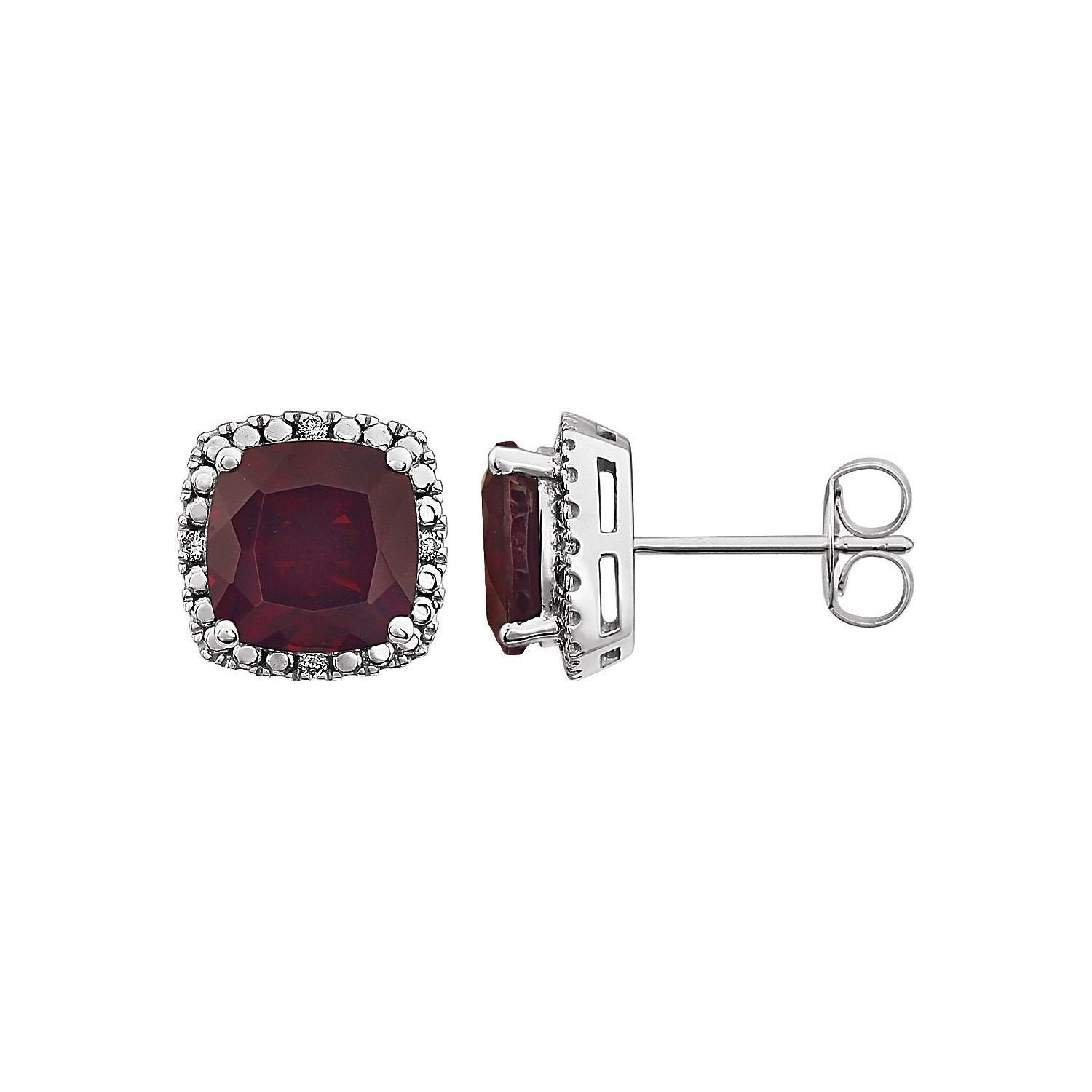 bold cushion garnet earrings in 14k White Gold