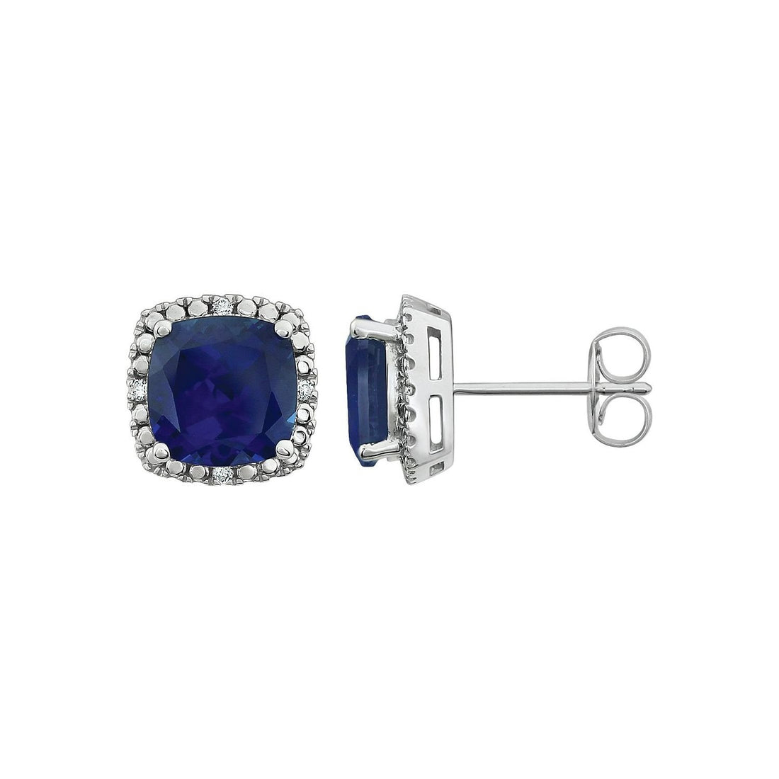 bold cushion lab-grown blue sapphire earrings in 14k White Gold