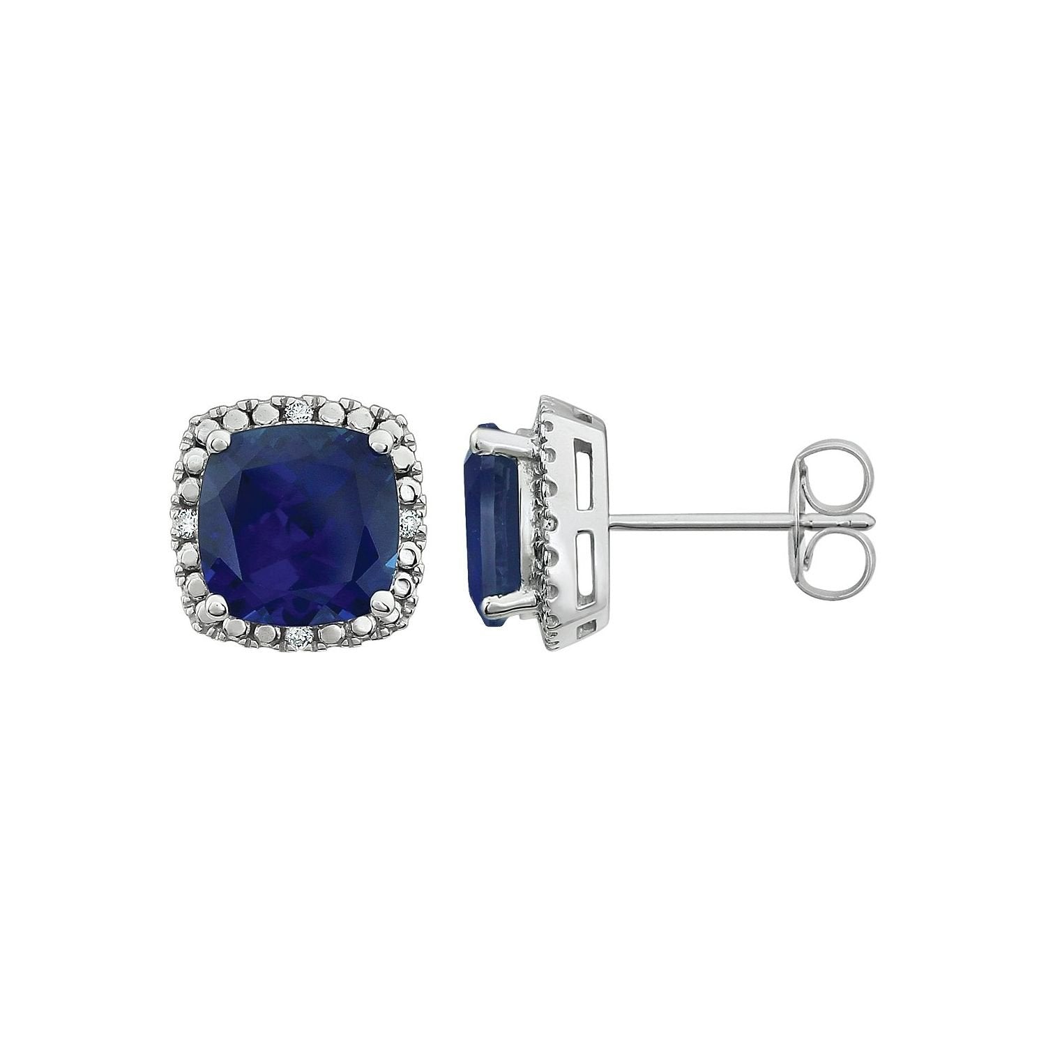 bold cushion lab-grown blue sapphire earrings in 14k White Gold