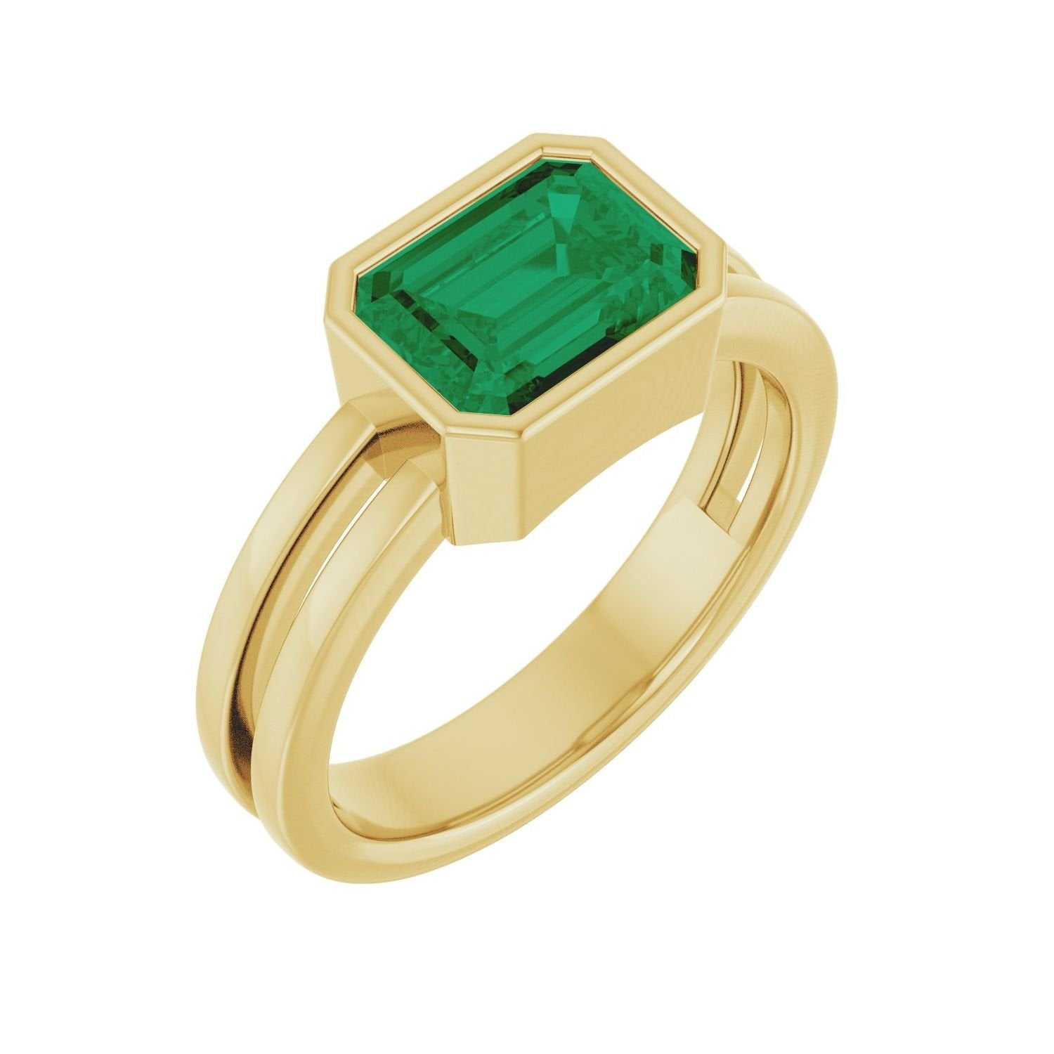 bold emerald-cut lab-grown emerald ring in 14k Yellow Gold