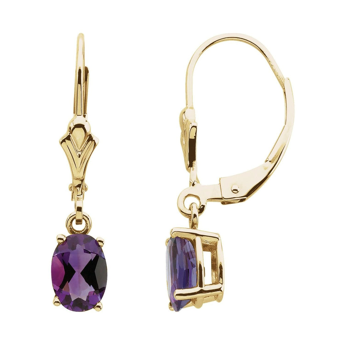 bold oval amethyst earrings in 14k Yellow Gold