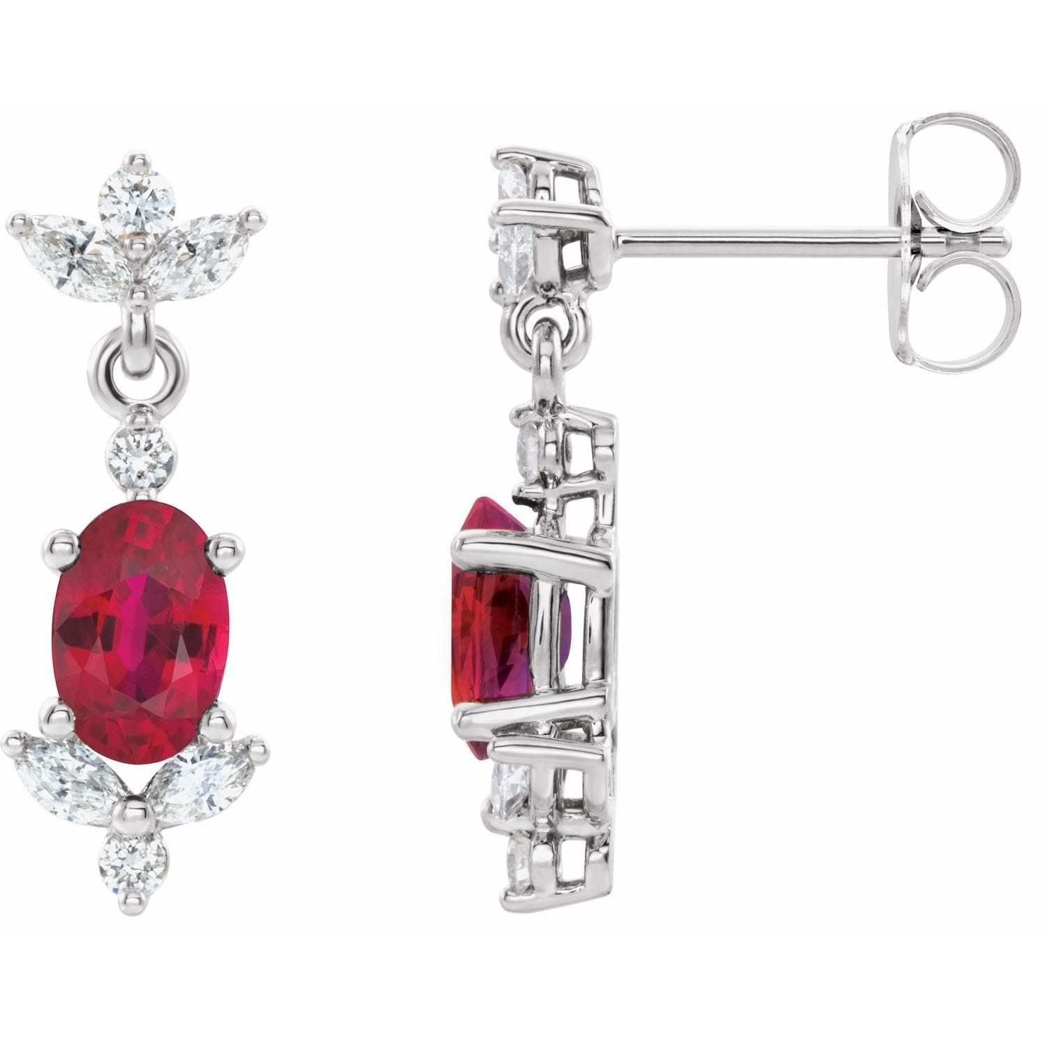 bold oval lab-grown ruby earrings in 14k White Gold