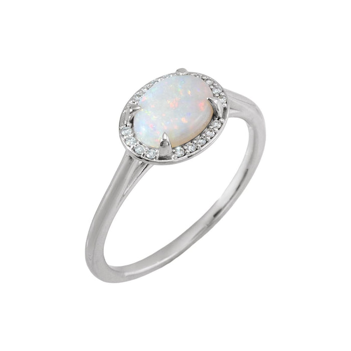 bold oval white opal ring in 14k White Gold