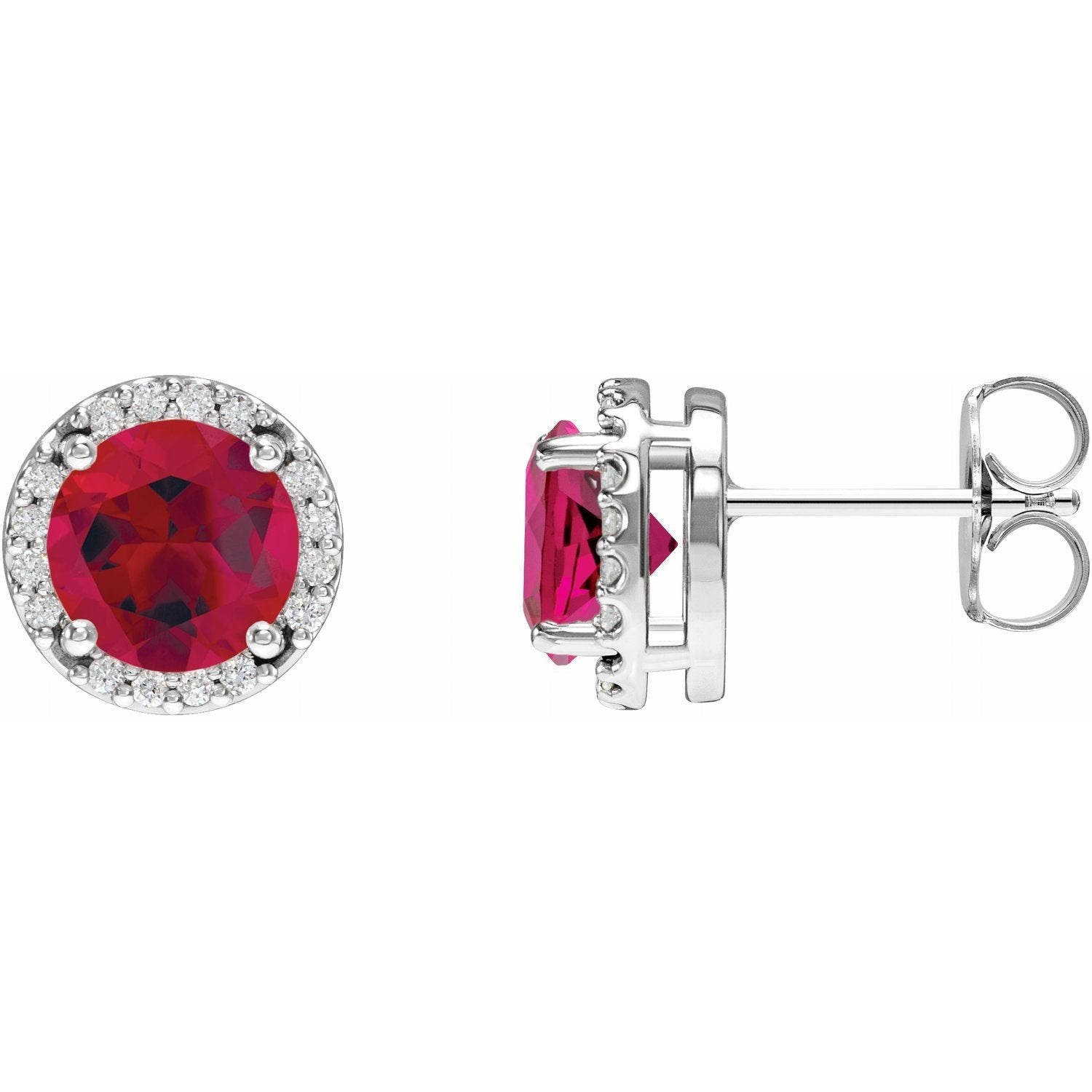 bold round lab-grown ruby earrings in 14k White Gold