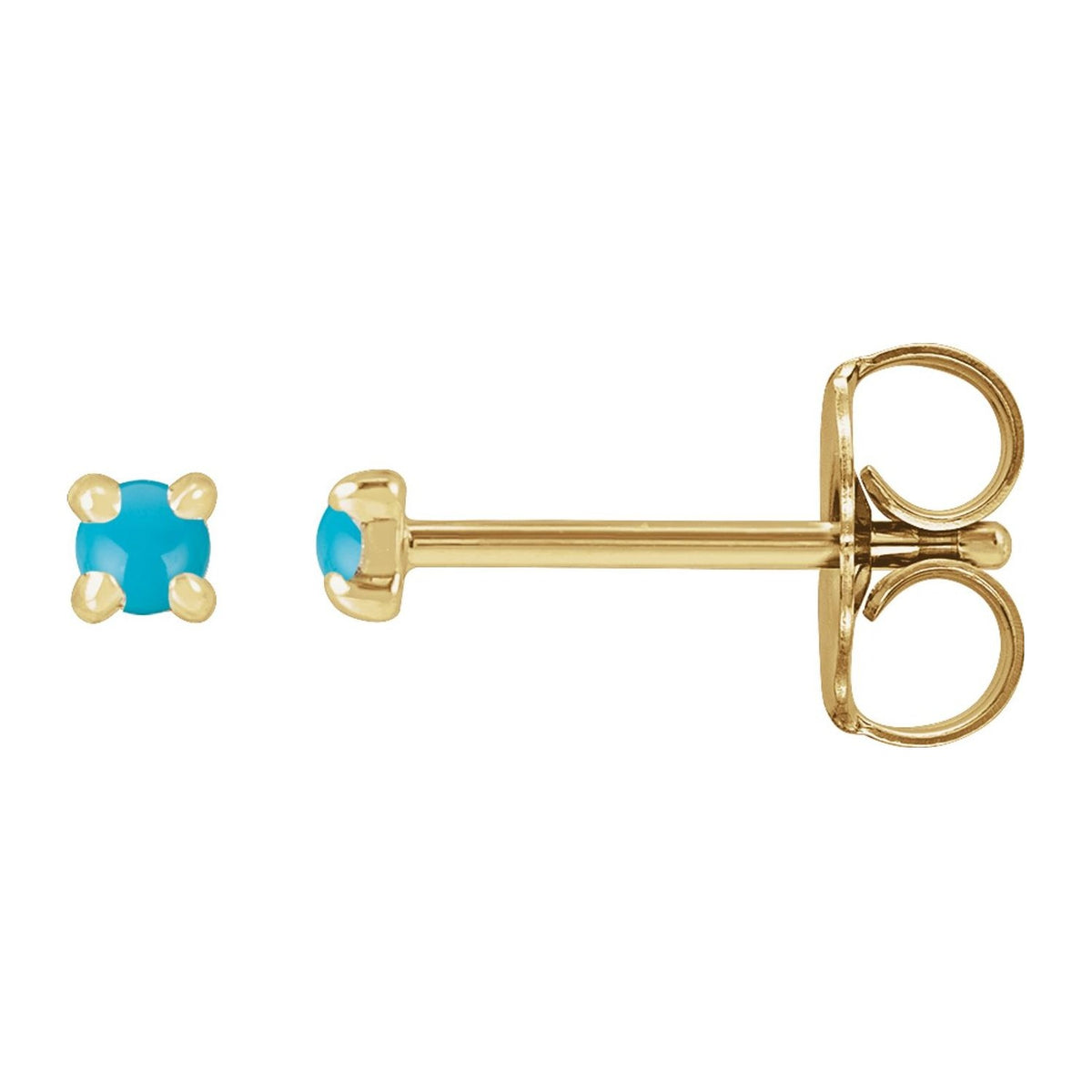 Cabochon Turquoise Stud Earrings in 14K Yellow Gold, 2 mm