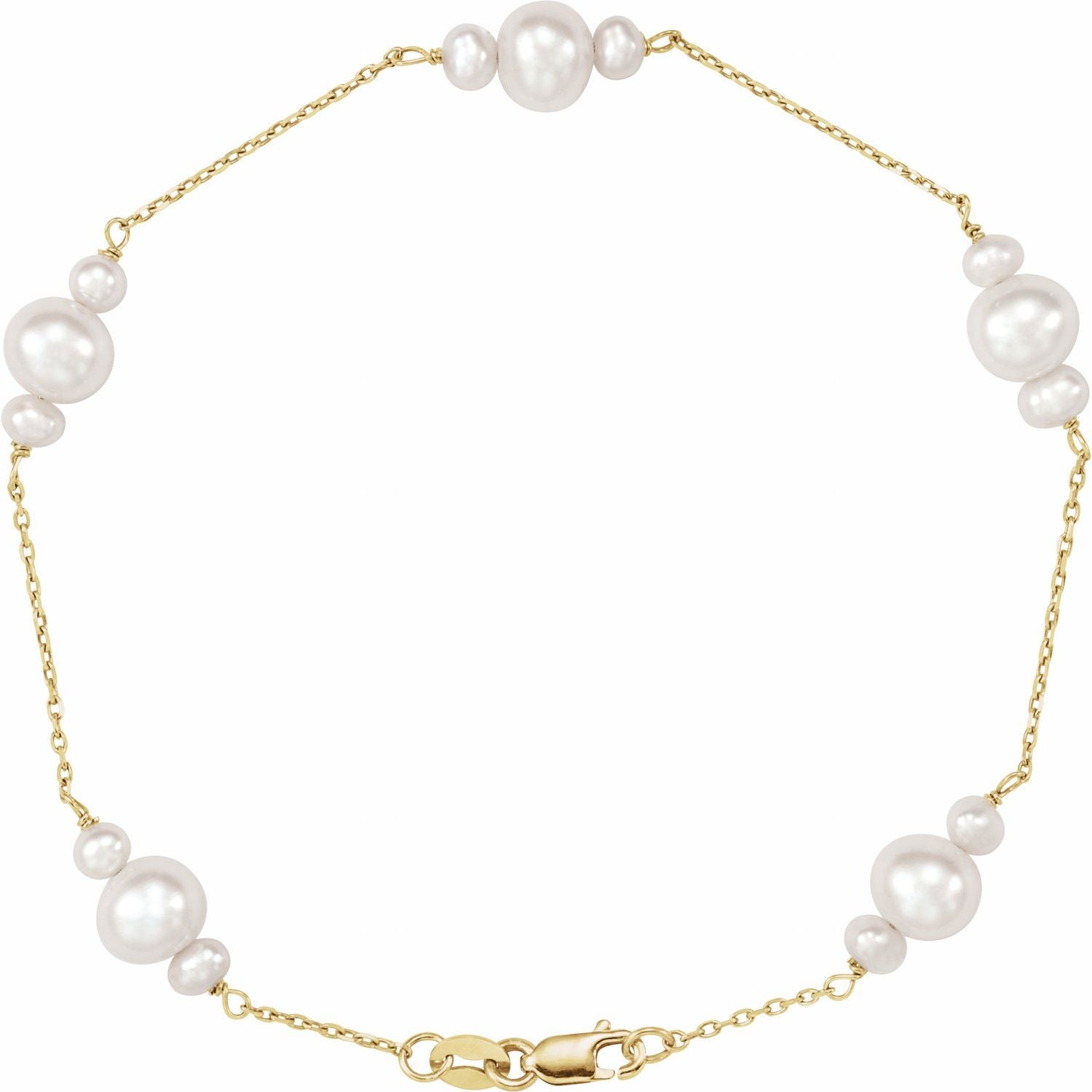 Classic Cultured Pearl Line Bracelet in 14K Yellow Gold — cultured freshwater pearl bracelet