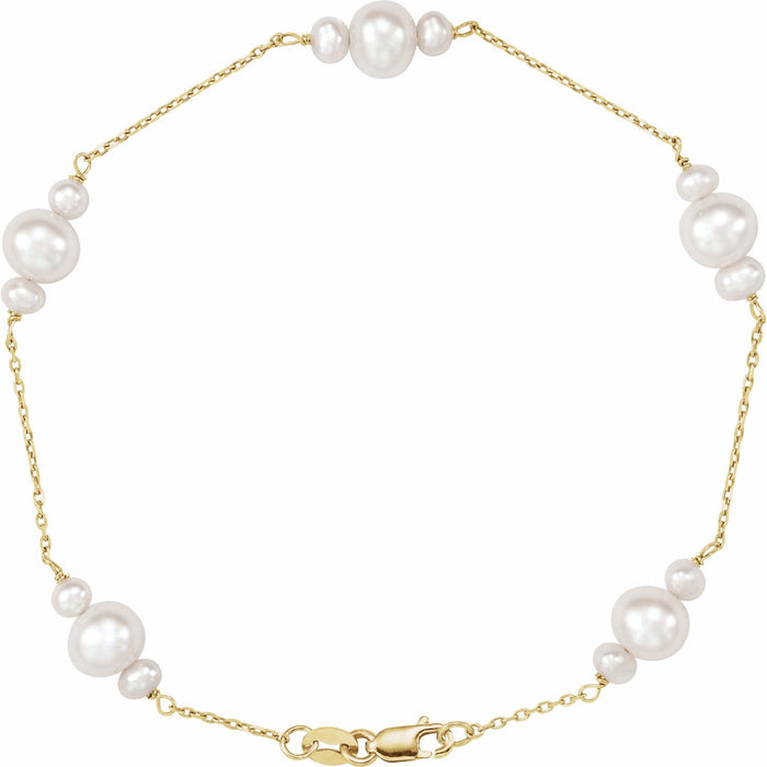 Classic Cultured Pearl Line Bracelet in 14K Yellow Gold — cultured freshwater pearl bracelet