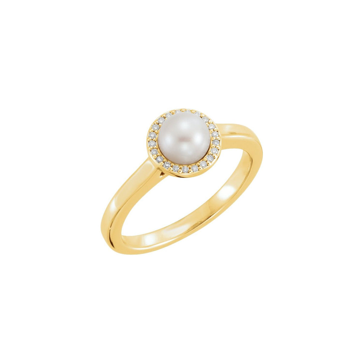 Classic Diamond Halo Pearl Engagement Ring in 14K Yellow Gold, 5.5–6mm pearl