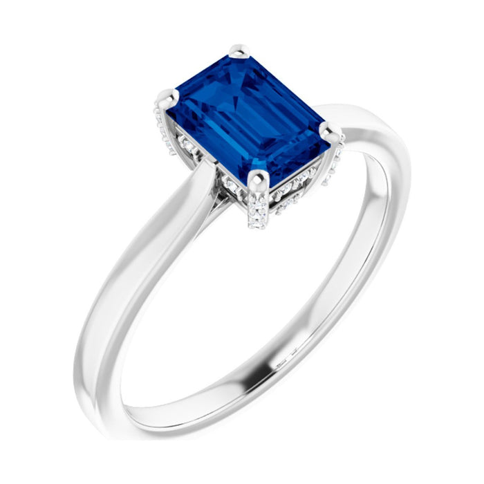 Emerald 1 ct Classic Solitaire Lab Grown Blue Sapphire Engagement Ring in 14K White Gold