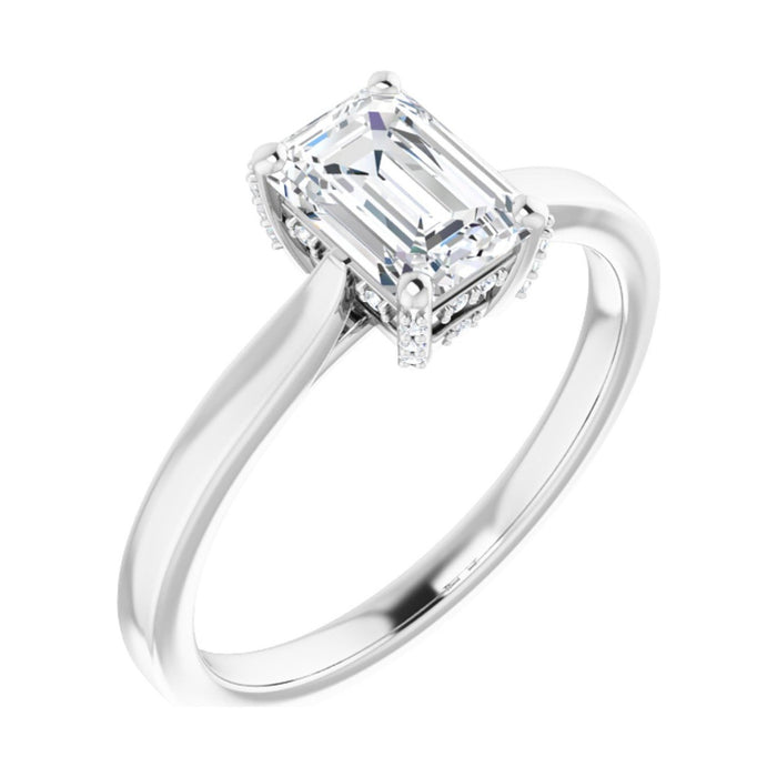 Emerald 1 ct Classic Solitaire Moissanite Engagement Ring in 14K White Gold