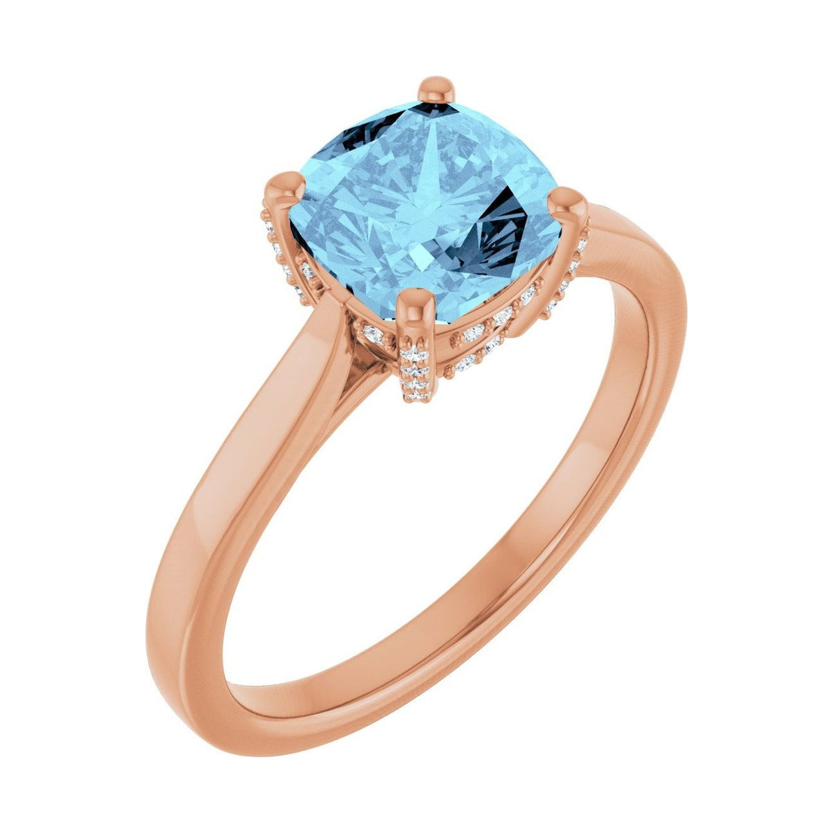 Cushion 1 ct Classic Solitaire Natural Aquamarine Engagement Ring in 14K Rose Gold