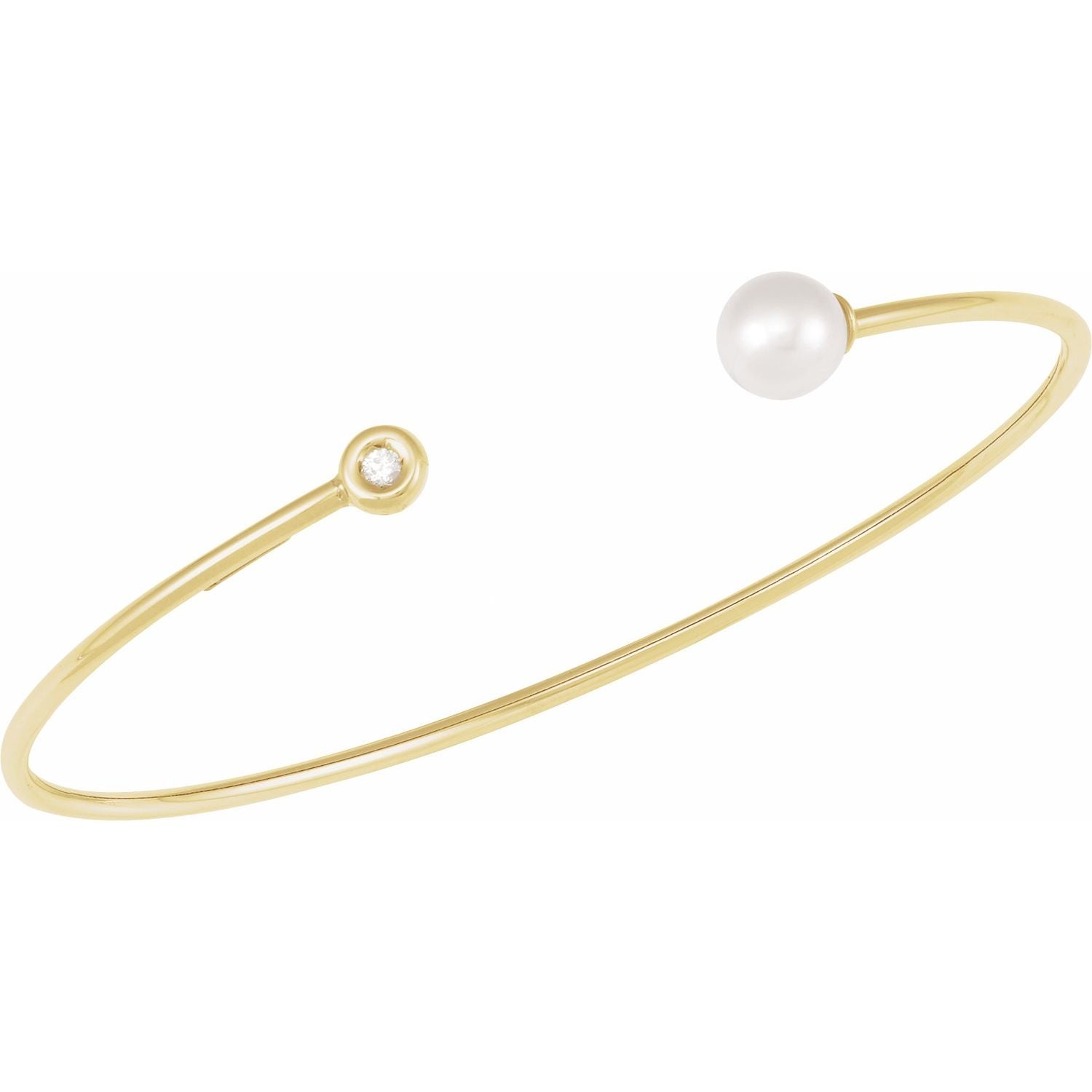 Cultured Pearl & Diamond Accent Cuff Bracelet in 14K Yellow Gold — cultured freshwater pearl bracelet