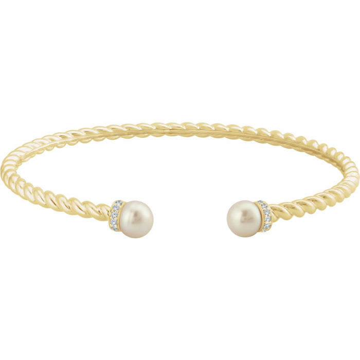 Cultured Pearl & Diamond Rope Cuff Bracelet in 14K Yellow Gold — cultured freshwater pearl bracelet