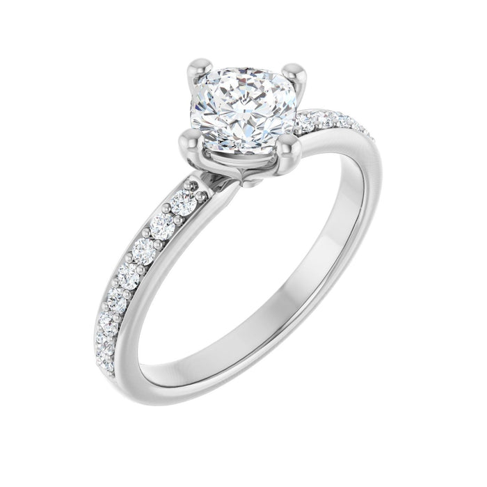 Cathedral Pave Cushion Solitaire in 14K White Gold with a 1.00 ct cushion-cut diamond centre — Diamond & Sapphire cushion engagement ring