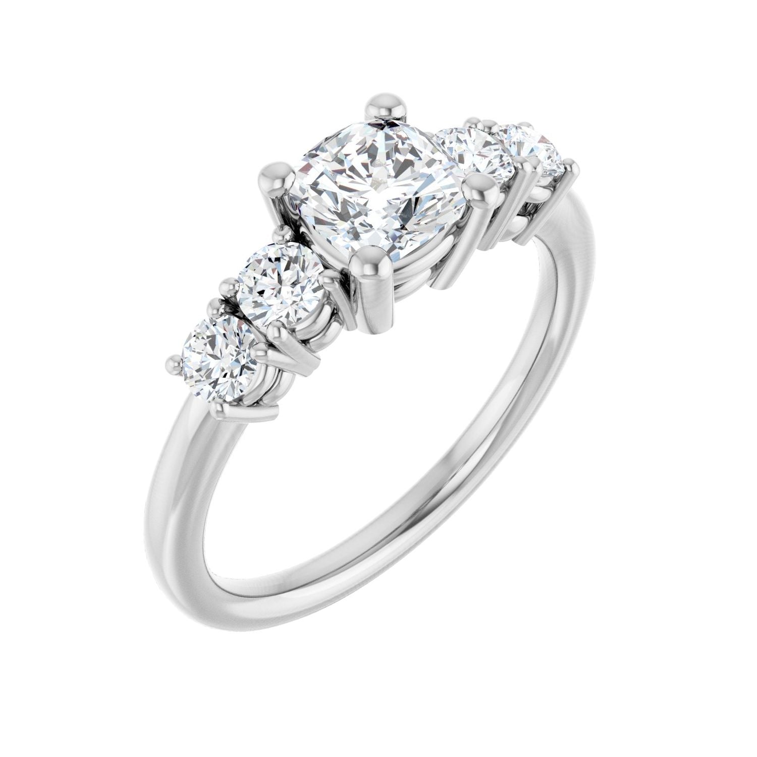 Five-Stone Cushion Ring in 14K White Gold with a 1.00 ct cushion-cut diamond centre — Diamond & Sapphire cushion engagement ring