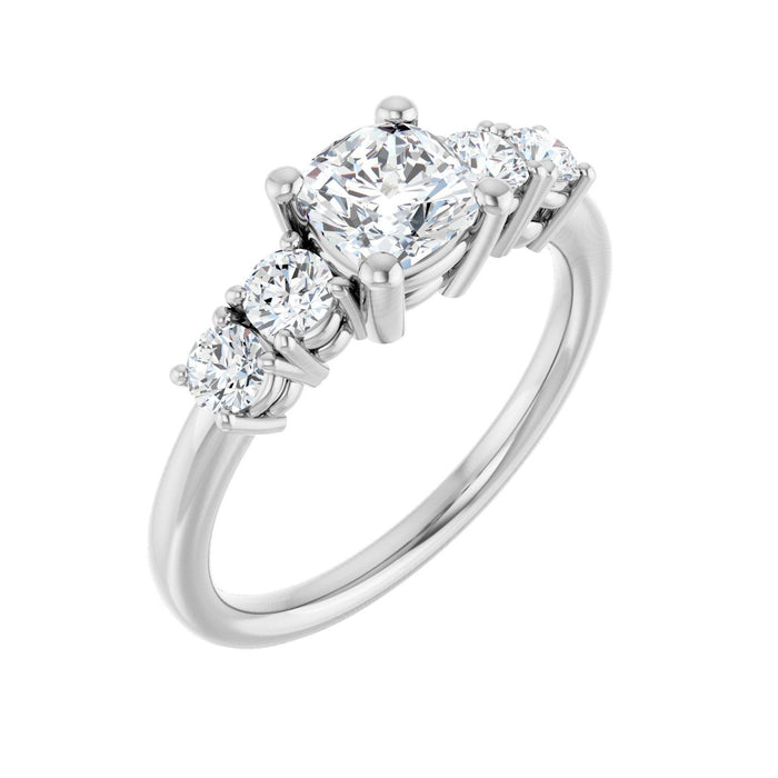 Five-Stone Cushion Ring in 14K White Gold with a 1.00 ct cushion-cut diamond centre — Diamond & Sapphire cushion engagement ring