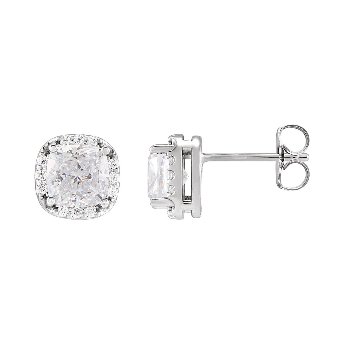 Cushion Halo Moissanite Stud Earrings in 14K White Gold