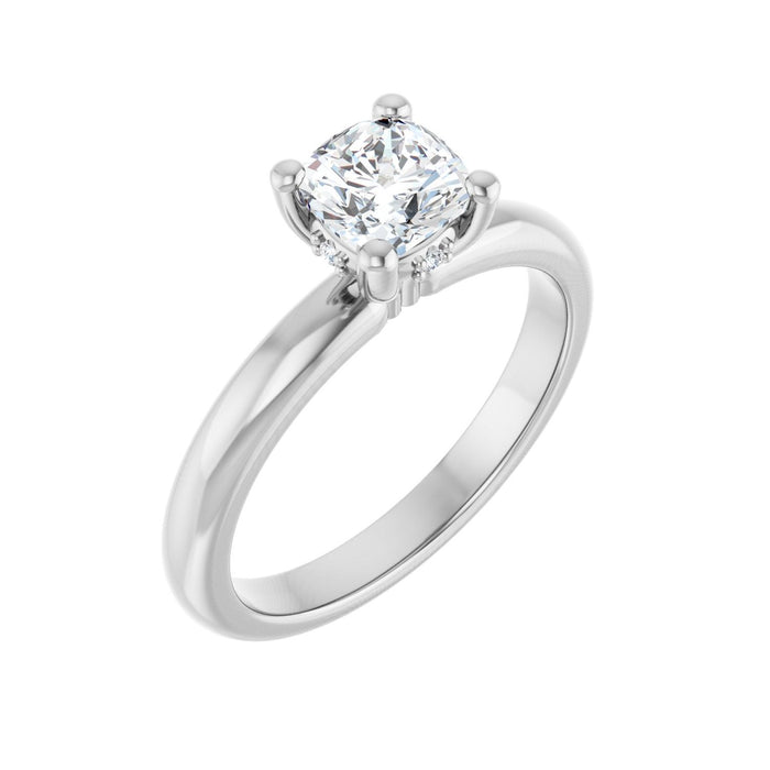 Hidden-Halo Cushion Solitaire in 14K White Gold with a 1.00 ct cushion-cut diamond centre — Diamond & Sapphire cushion engagement ring