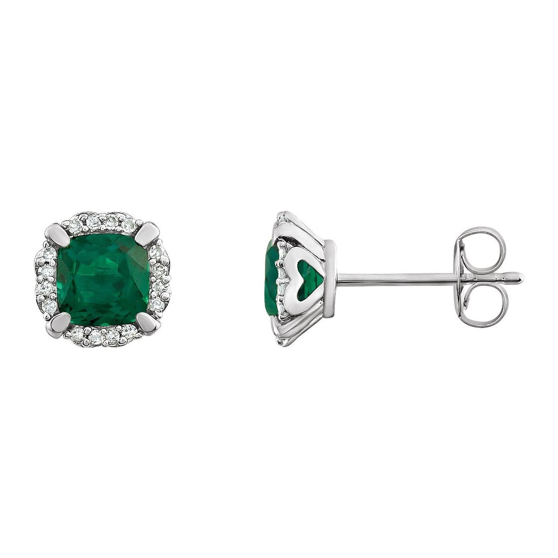 cushion lab-grown emerald earrings in 14k White Gold