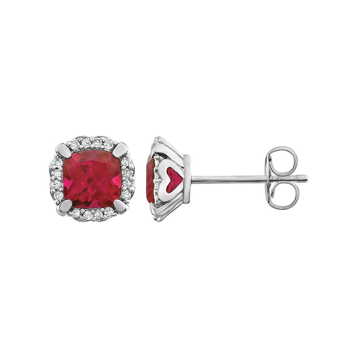 cushion lab-grown ruby earrings in 14k White Gold