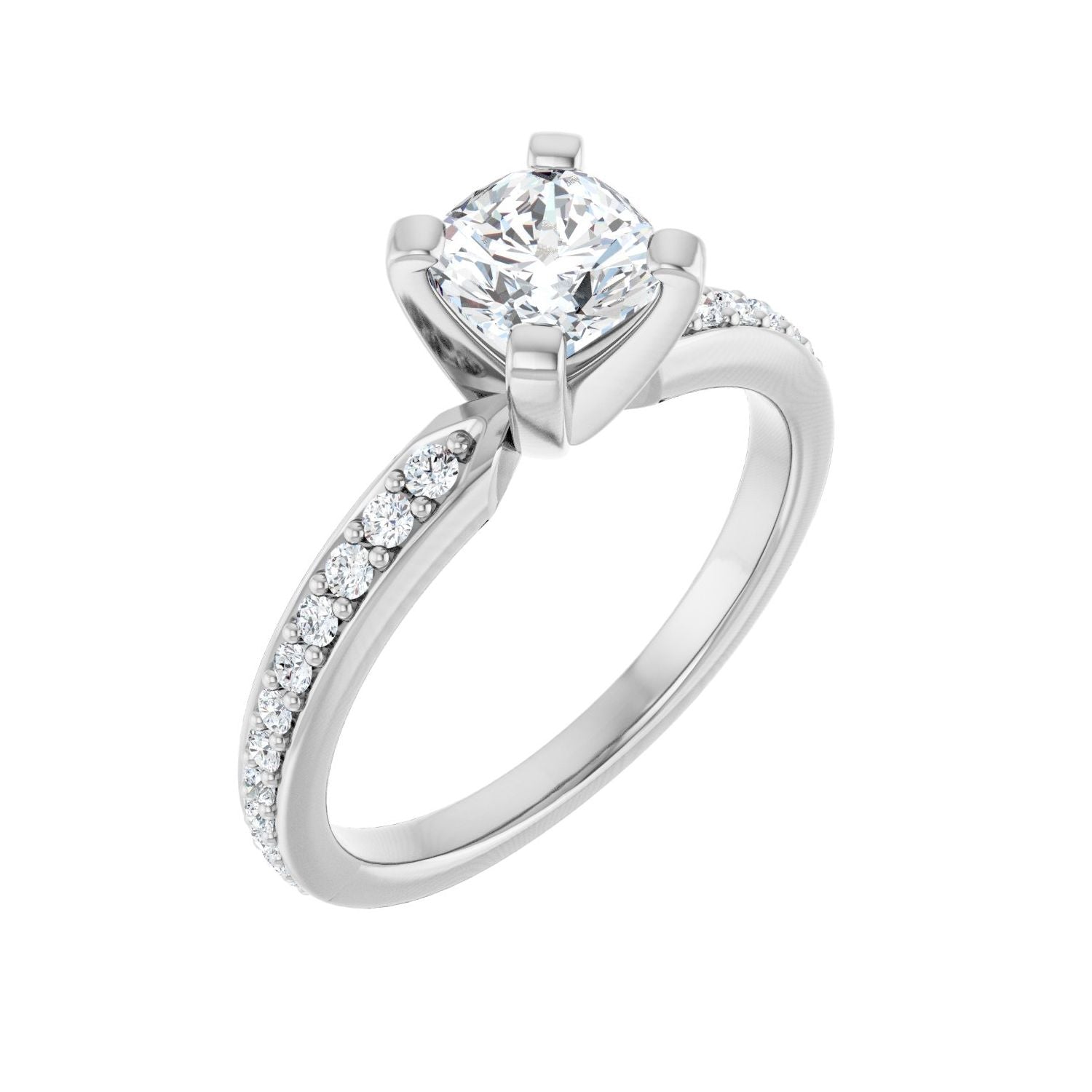 Open-Gallery Pave Cushion Ring in 14K White Gold with a 1.00 ct cushion-cut diamond centre — Diamond & Sapphire cushion engagement ring