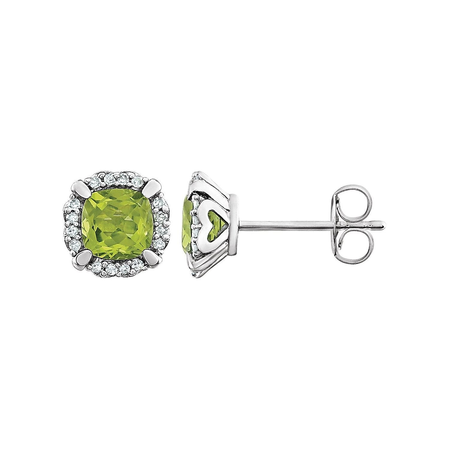 cushion peridot earrings in 14k White Gold