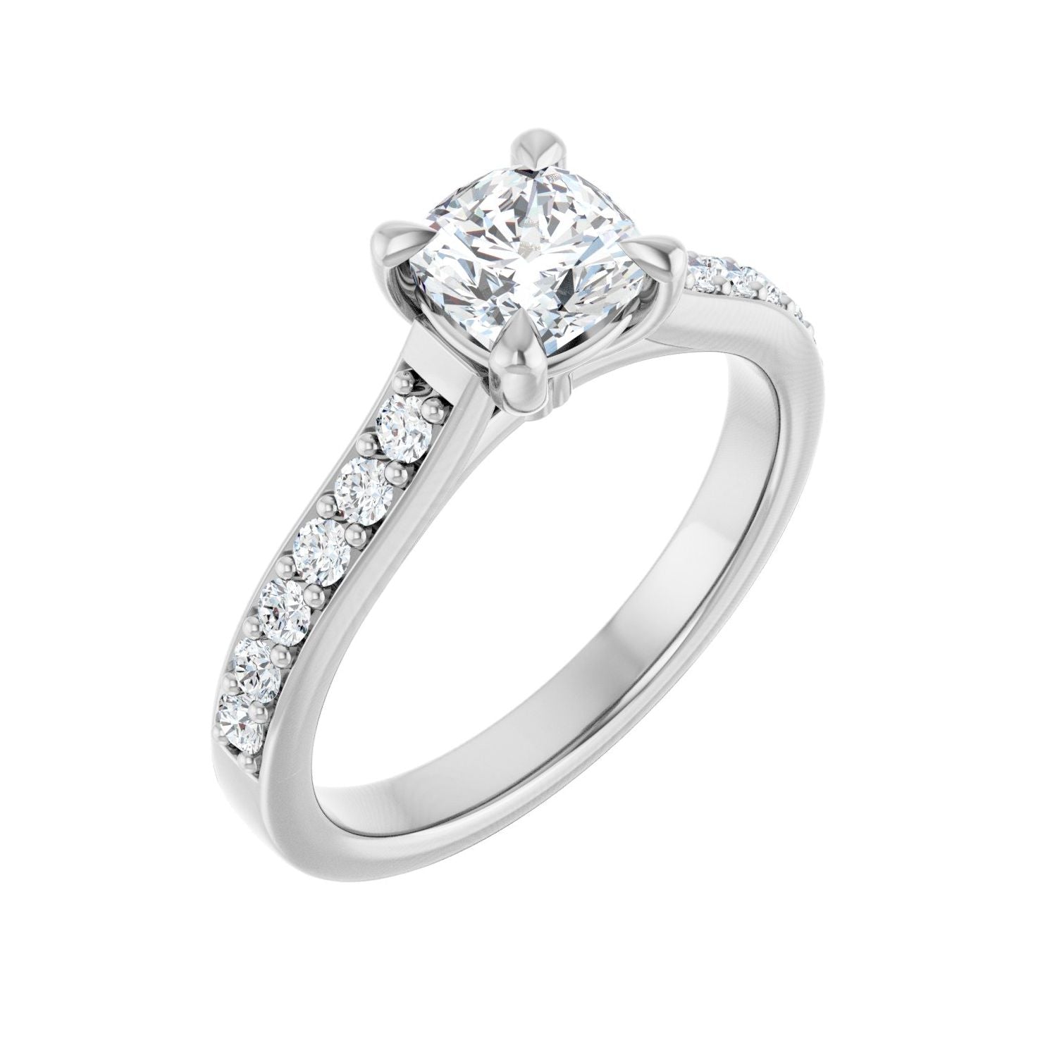 Petite Pave Cushion Solitaire in 14K White Gold with a 1.00 ct cushion-cut diamond centre — Diamond & Sapphire cushion engagement ring