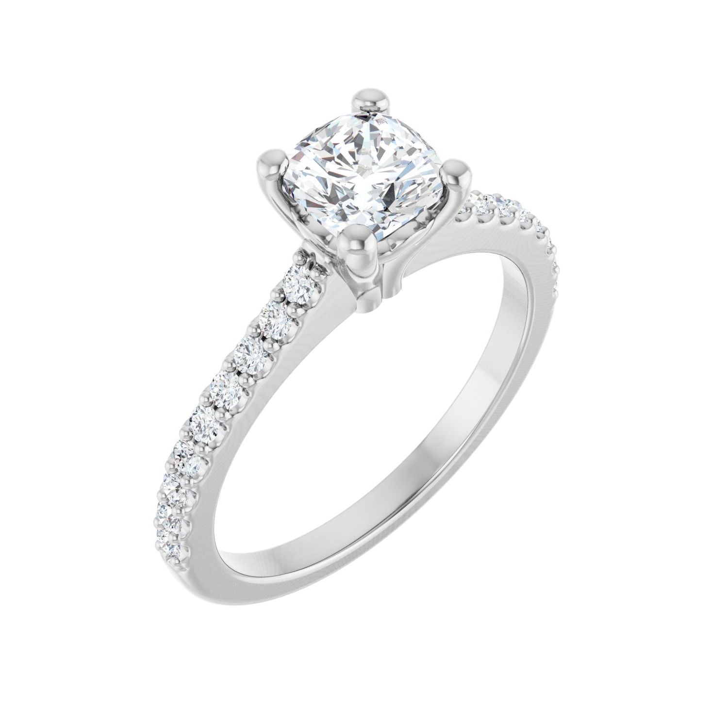 Tapered Pave Cushion Solitaire in 14K White Gold with a 1.00 ct cushion-cut diamond centre — Diamond & Sapphire cushion engagement ring