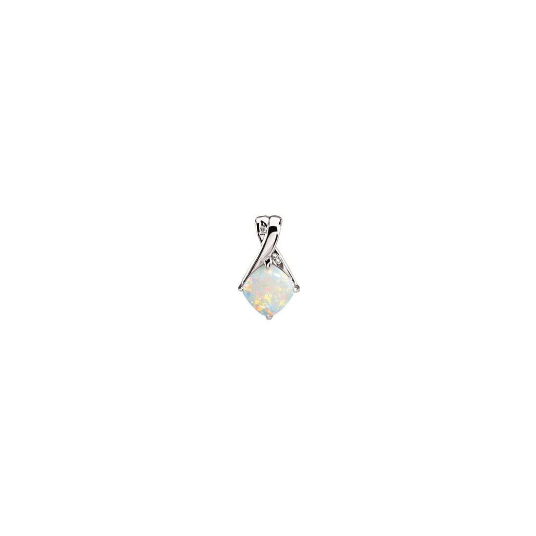 cushion white opal pendant necklace in 14k White Gold