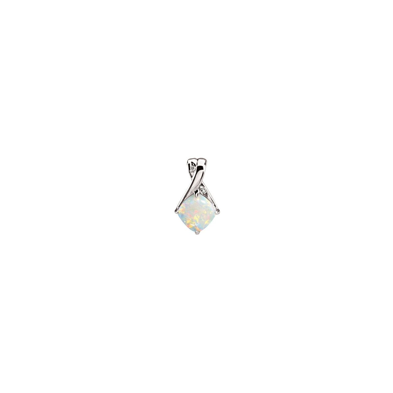 cushion white opal pendant necklace in 14k White Gold