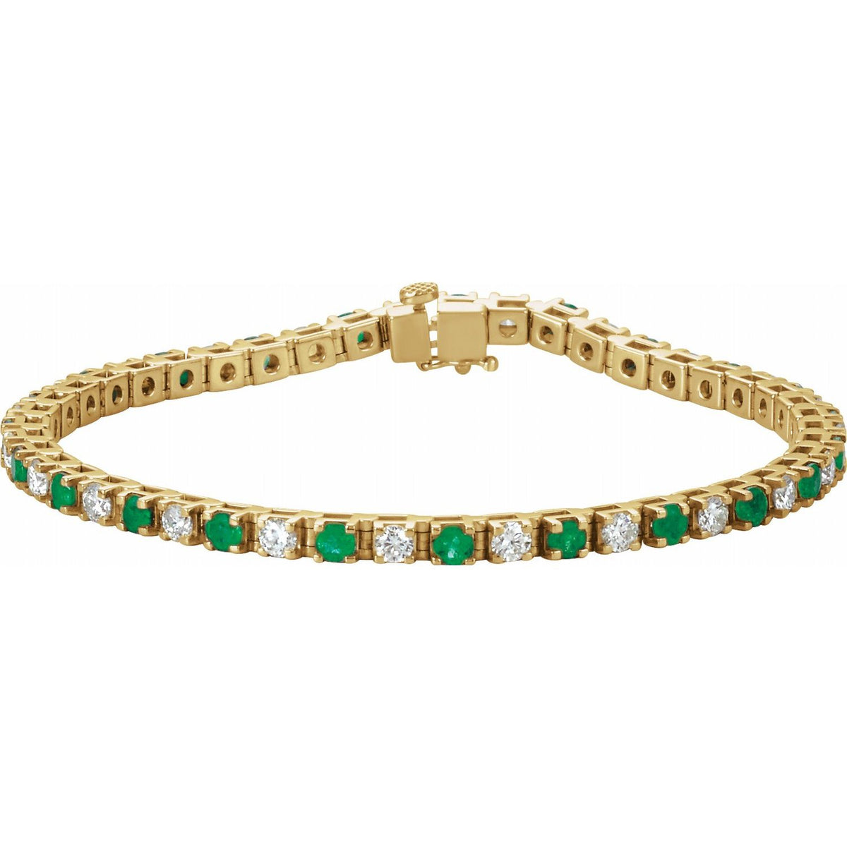 Diamond and Natural Emerald Tennis Bracelet in 14K Yellow Gold