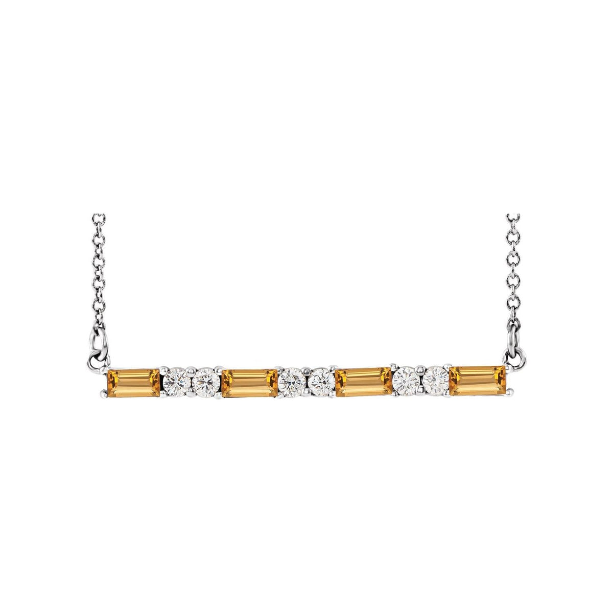 Diamond Bar Citrine Pendant in 14K White Gold