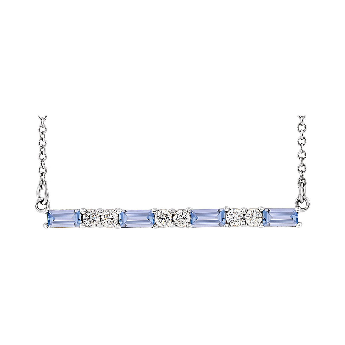 Diamond Bar Tanzanite Necklace in 14K White Gold