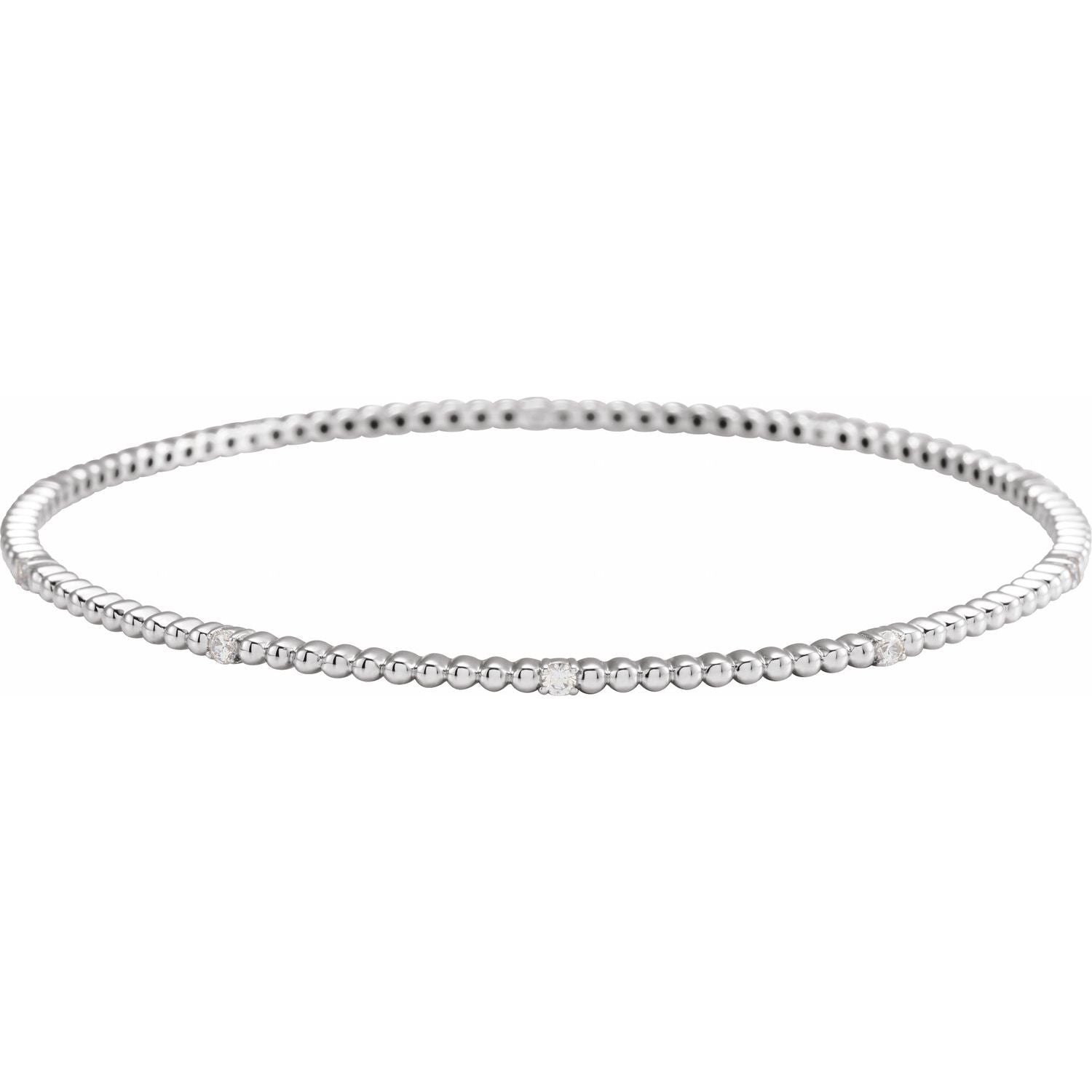 Diamond Beaded-Edge Bangle Bracelet in White Gold