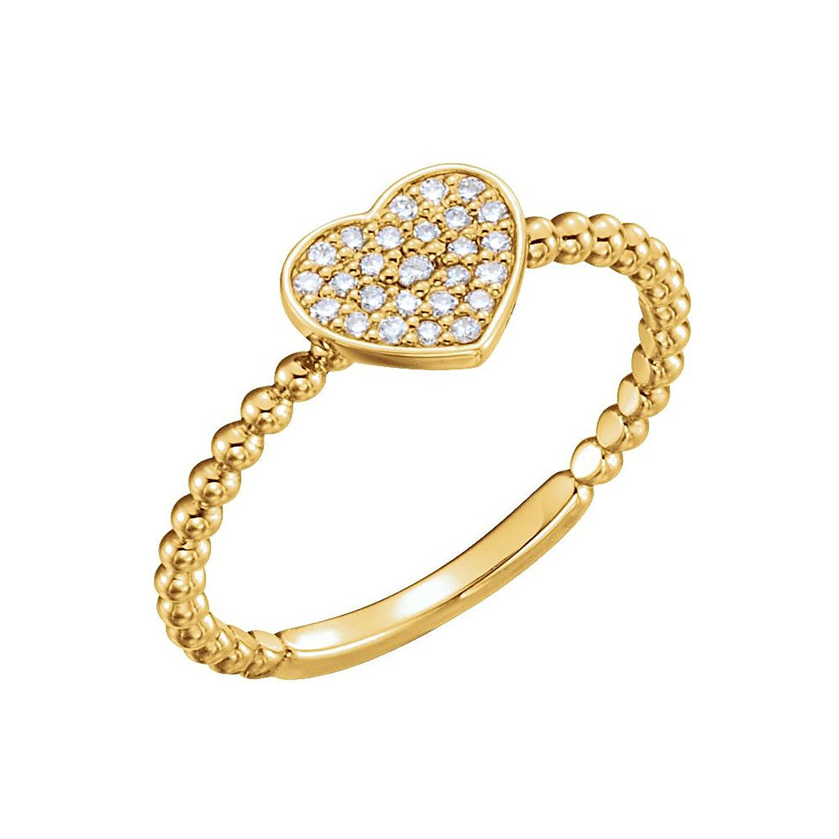 diamond beaded heart promise ring in 14k yellow gold