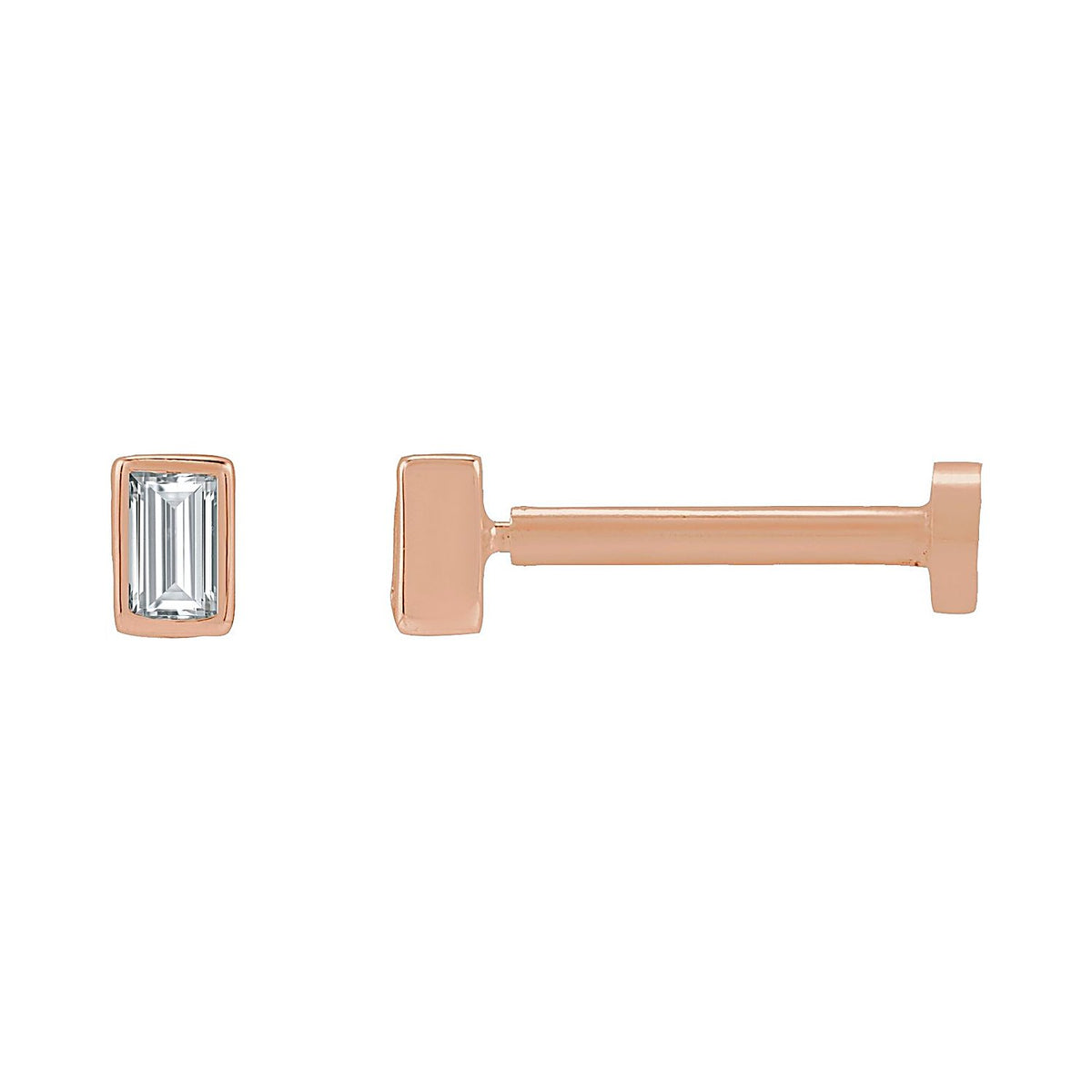 Diamond Bezel Flat Back Stud Earring in 14K Rose Gold