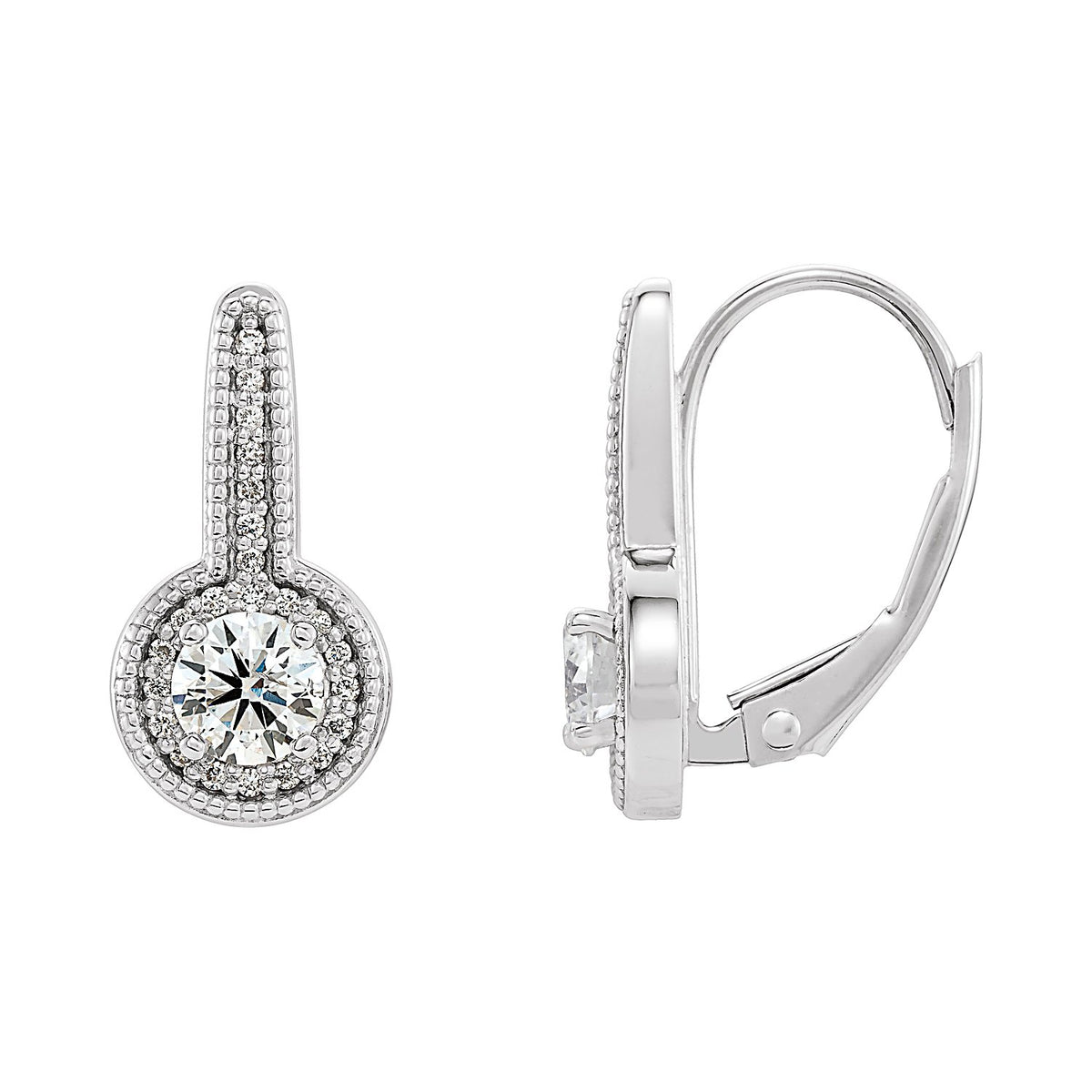 Diamond Halo drop earrings in 14K White Gold