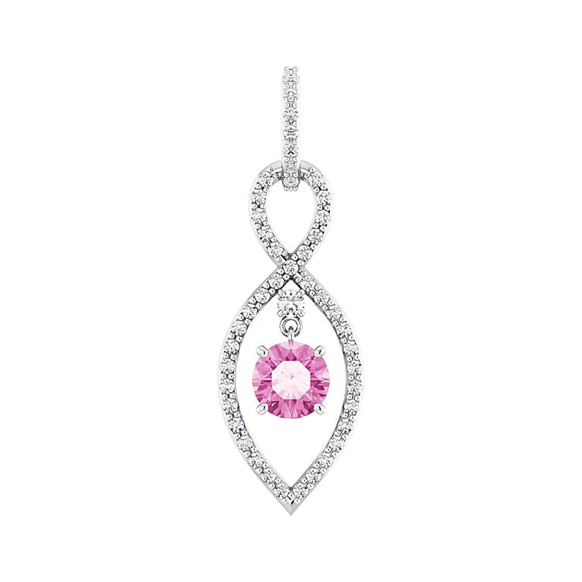 Diamond Halo Pink Sapphire Pendant in 14K White Gold
