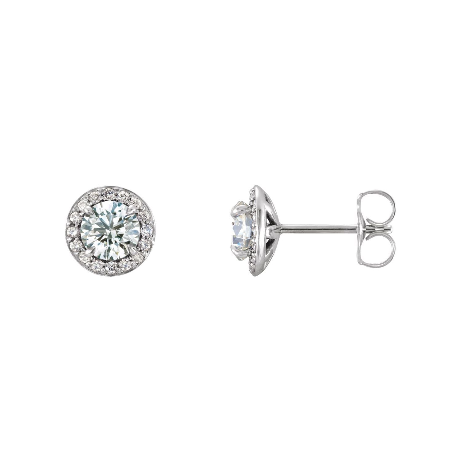 14K White Gold 5 mm claw-prong diamond halo white sapphire stud earrings